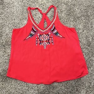 Maurice’s Embroidered Red Sleeveless Blouse